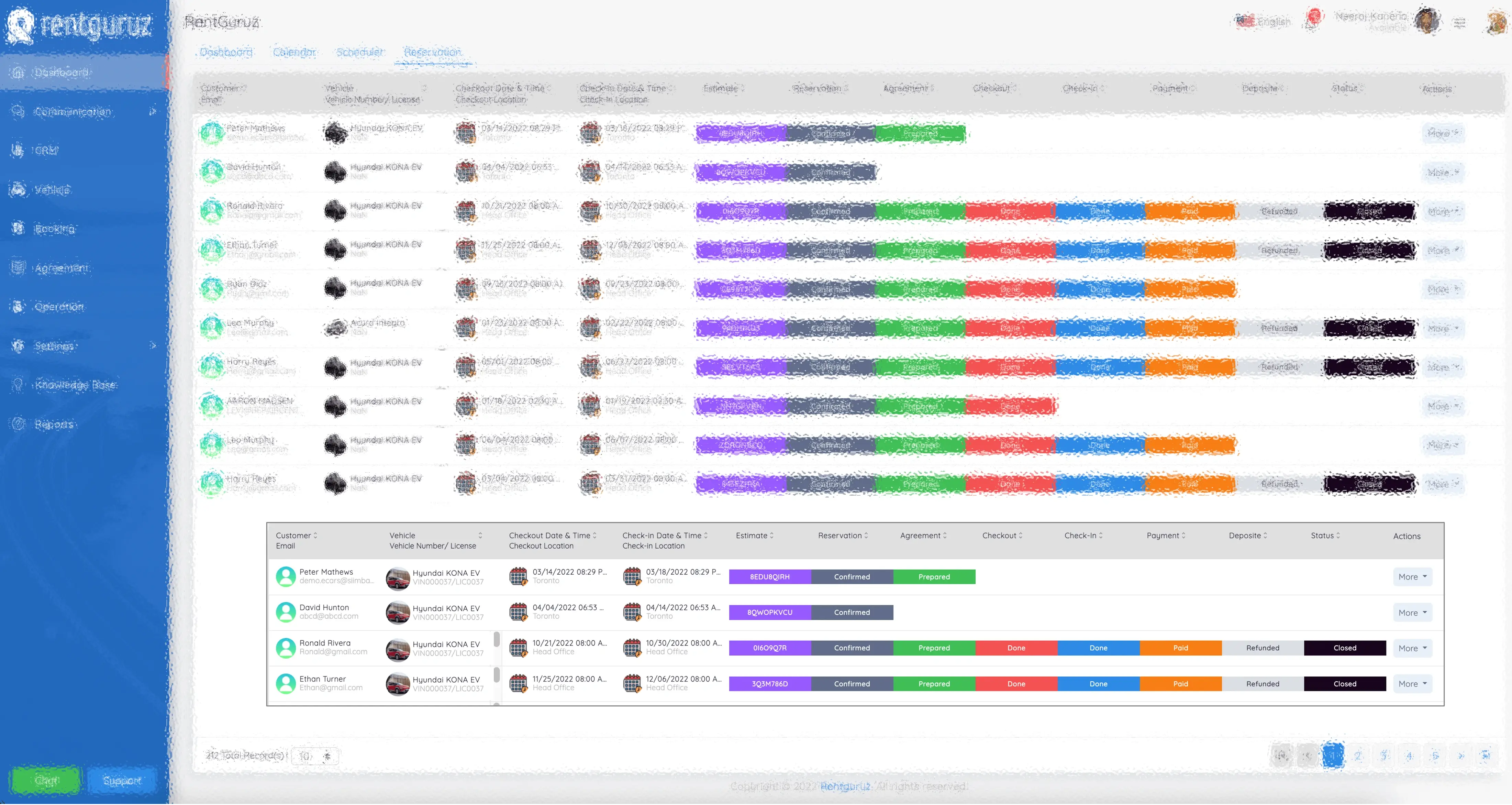 Rental business management software interface with customer master and document verification
